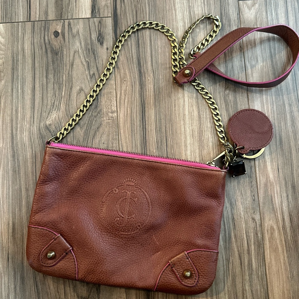 Juicy Couture Brown Leather Crossbody Bag with Gold Chain